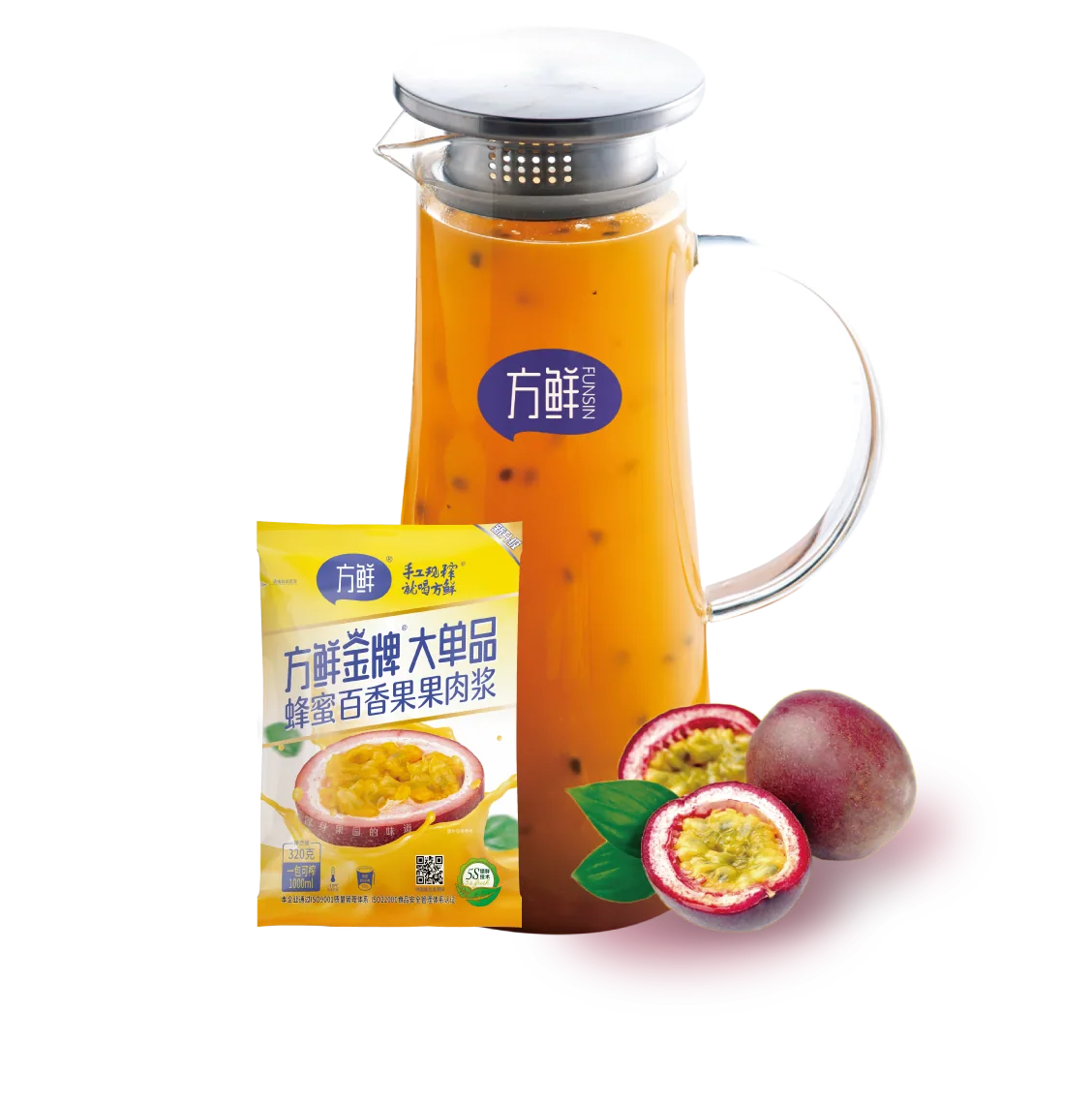 方鲜蜂蜜百香果饮品与包装