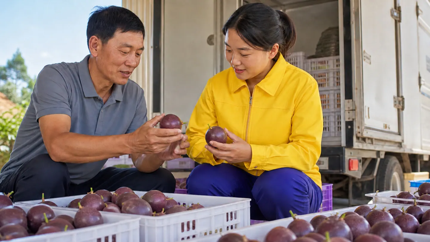Fangxian staff discussing ingredients with a grower