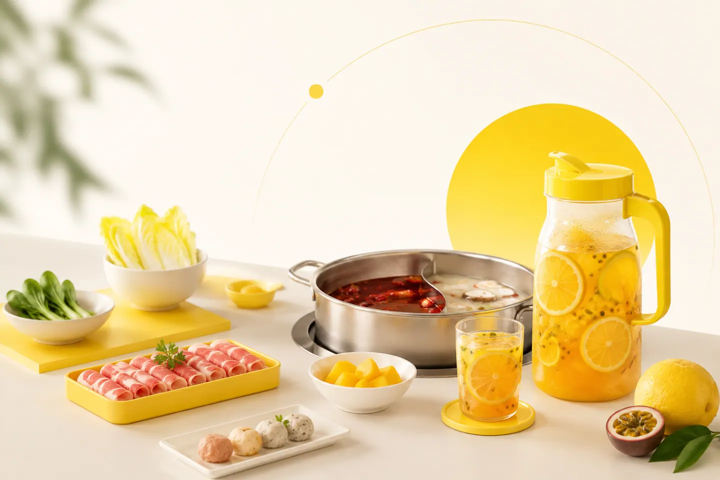 火锅场景中的水果饮品