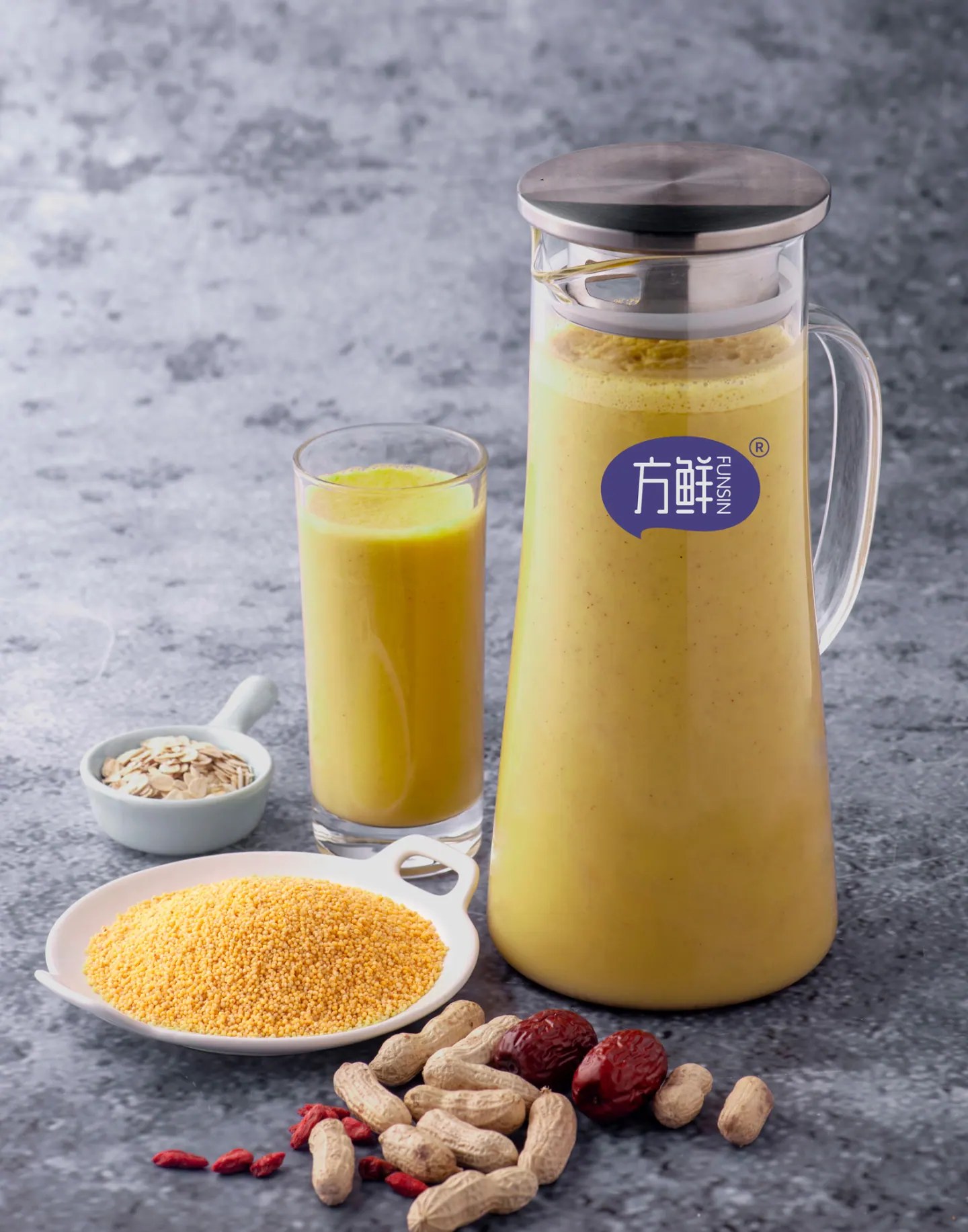 Millet, red date and goji drink with ingredients